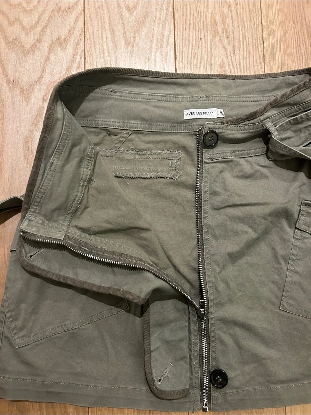 Avec Les Filles Olive Green Utility Mini Skirt with D-Ring Belt